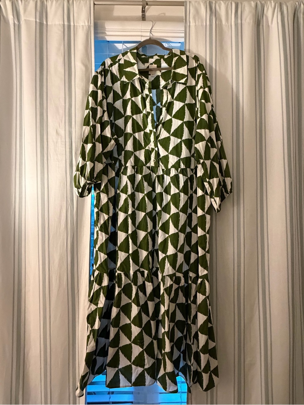 Anthropologie The Bettina Tiered Shirt Dress green and white